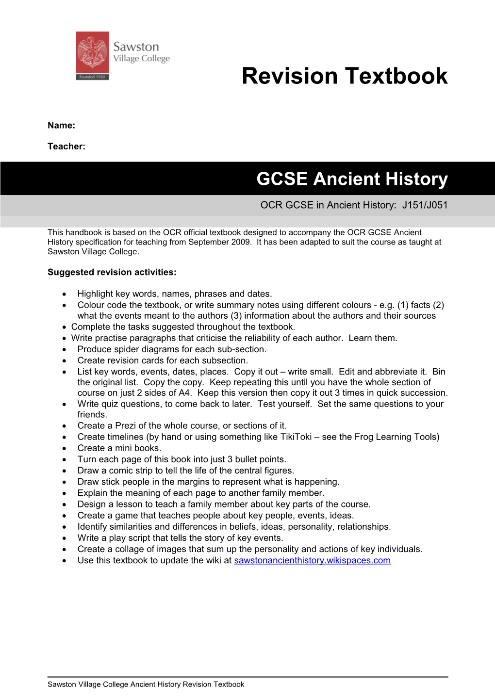 OCR GCSE in Ancient History: J151/J051 s1
