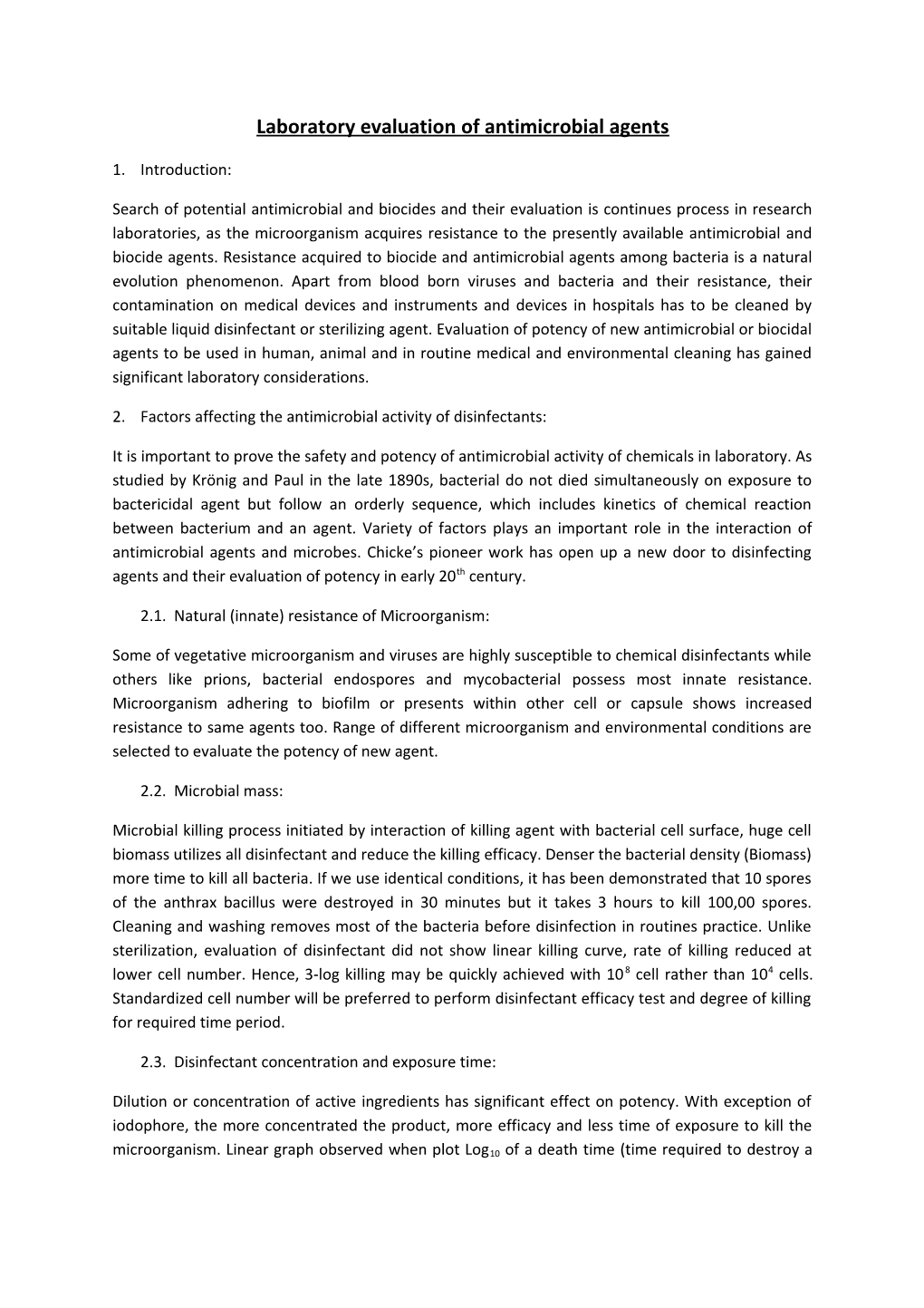 Laboratory Evaluation of Antimicrobial Agents