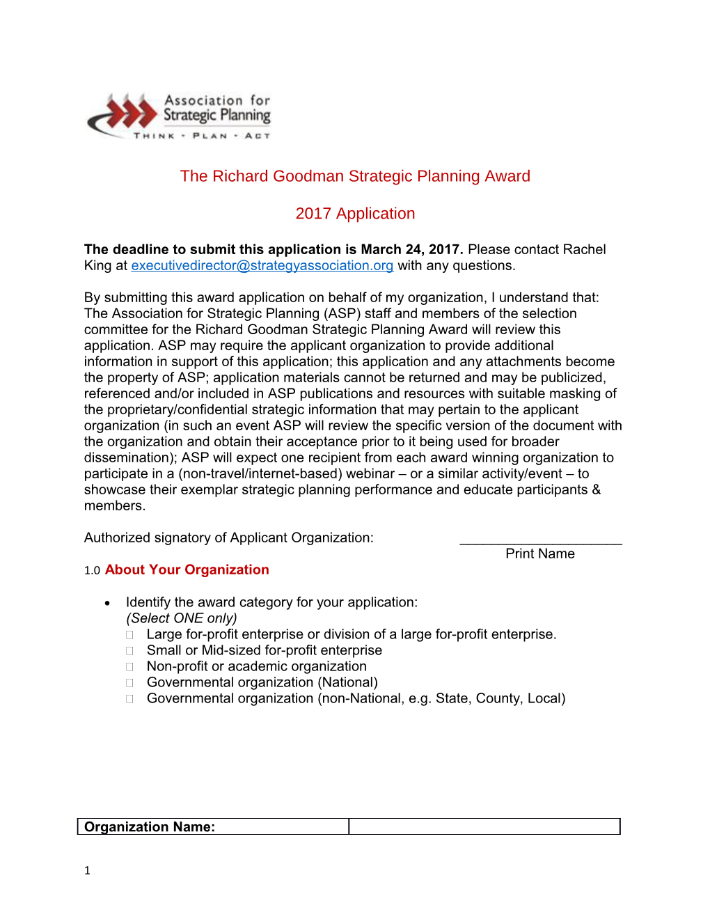 The Richard Goodman Strategic Planning Award