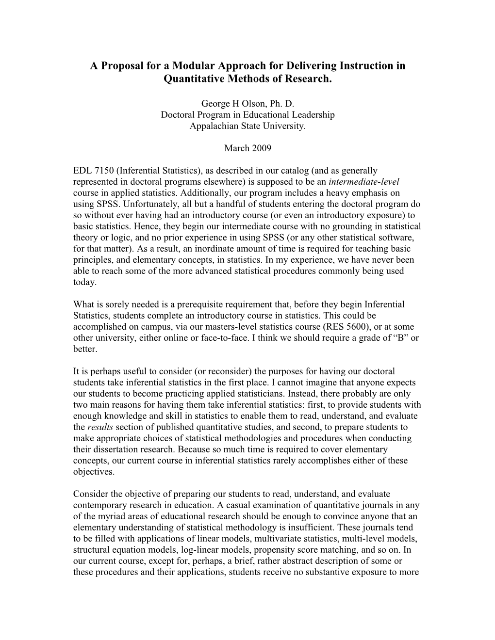 A Proposal for a Modular Approach for Delivering Instruction in Quantitative Methods Of