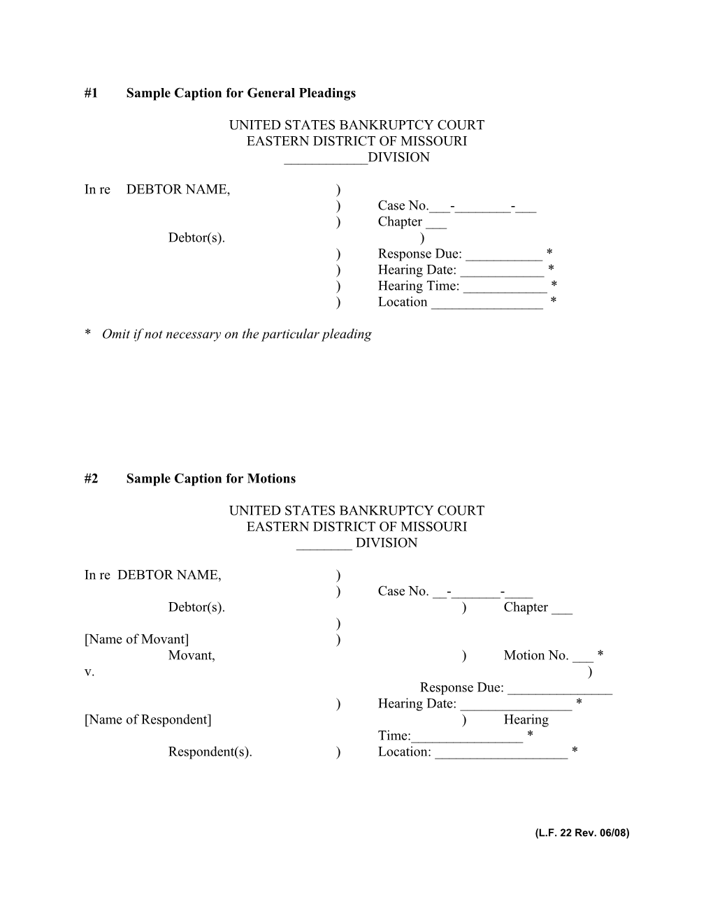 1Sample Caption for General Pleadings