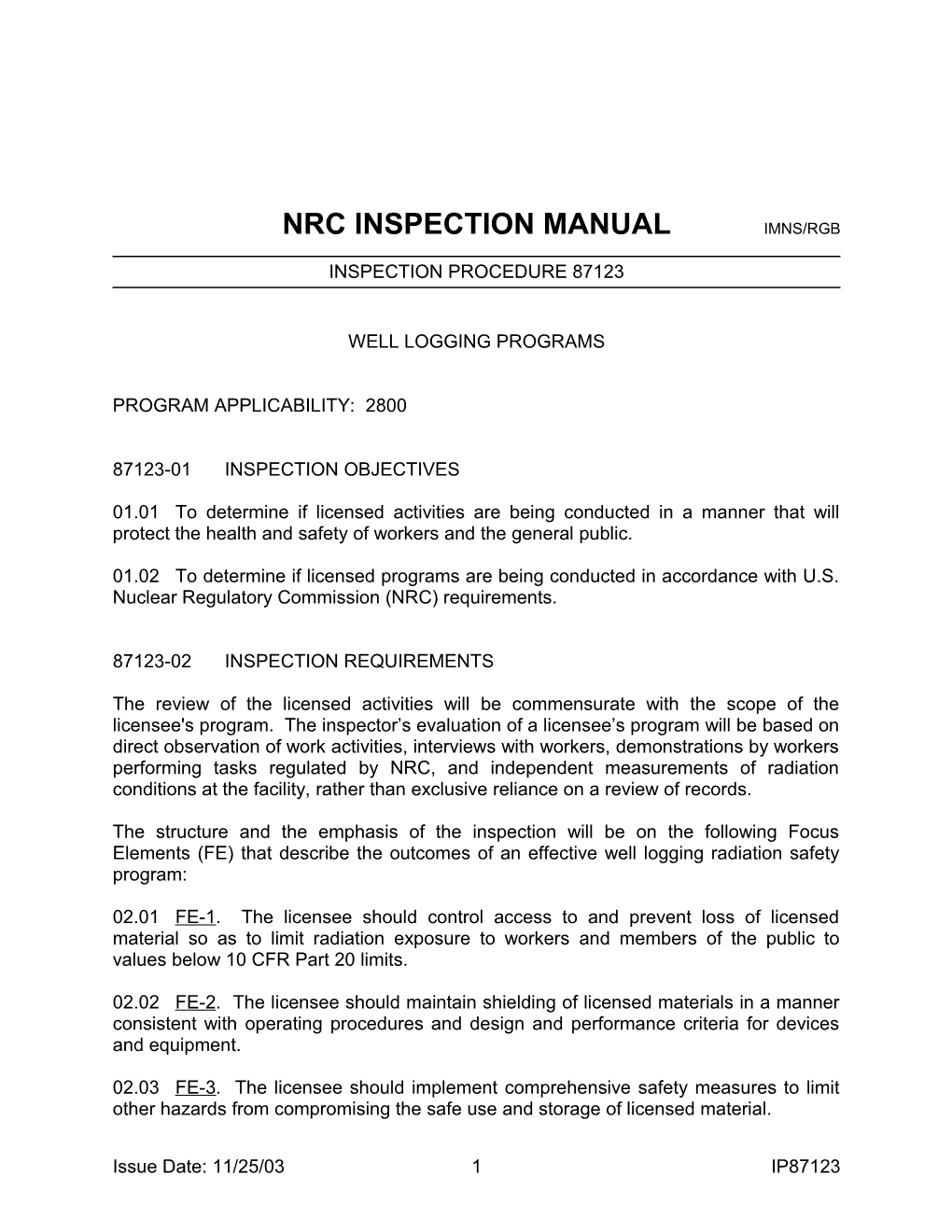 Nrc Inspection Manual Imns/Rgb