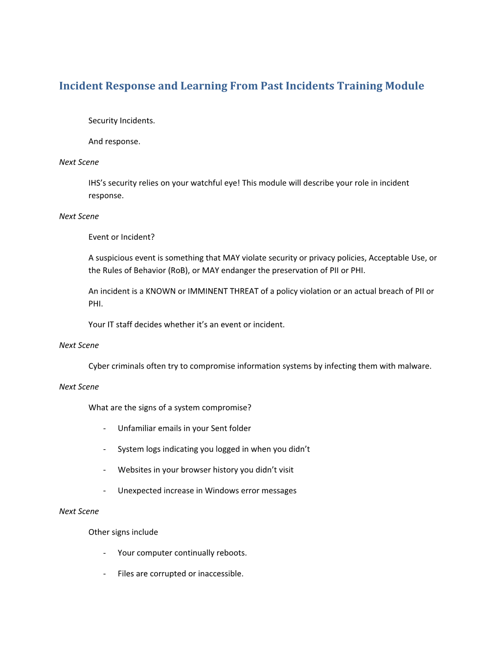 Incident Response and Learning from Past Incidents Training Module