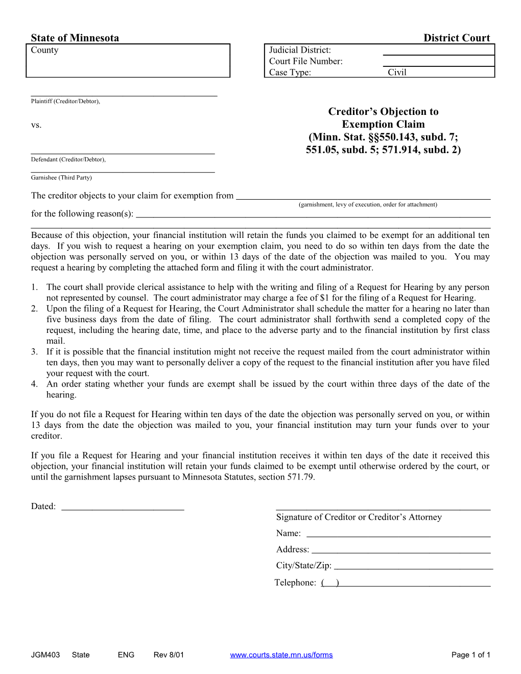 Civil Court Form 10