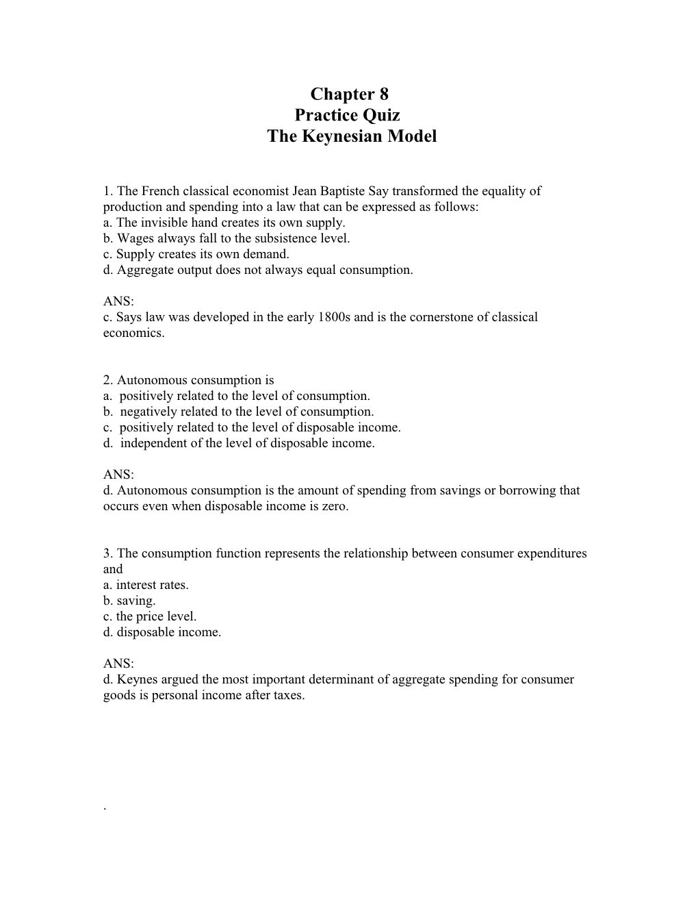 Chapter 18 Practice Quiz