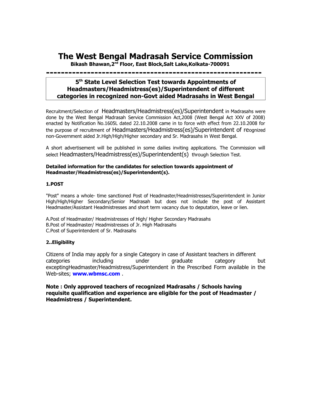 The West Bengal Madrasah Service Commission