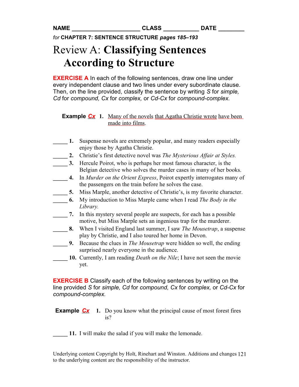 Review A: Classifying Sentences According to Structure