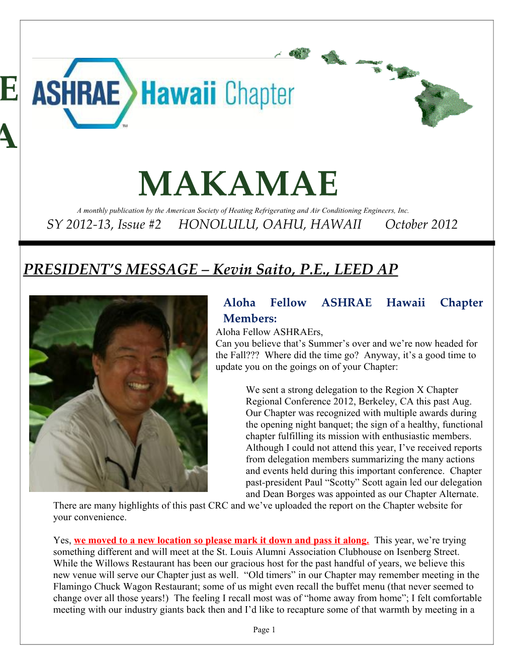 Ashrae Hawaii Chapter June 2010 Newsletter