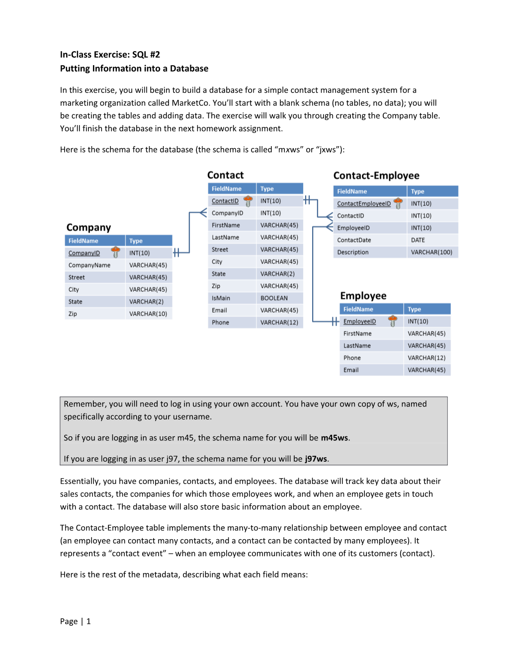 In-Class Exercise: SQL #2 Putting Information Into a Database