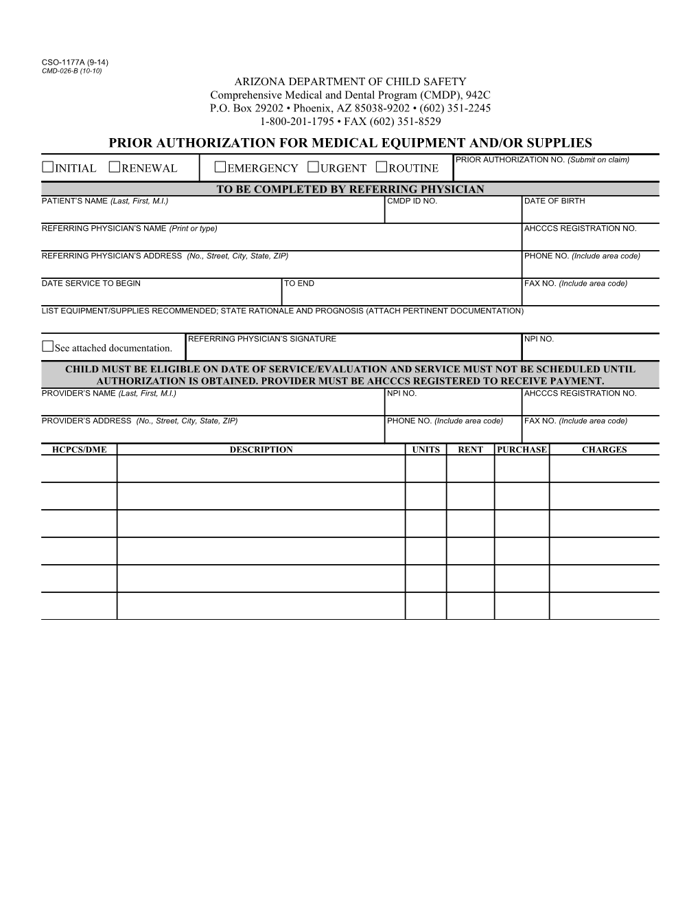 Prior Authorization for Medical Equipment And/Or Supplies