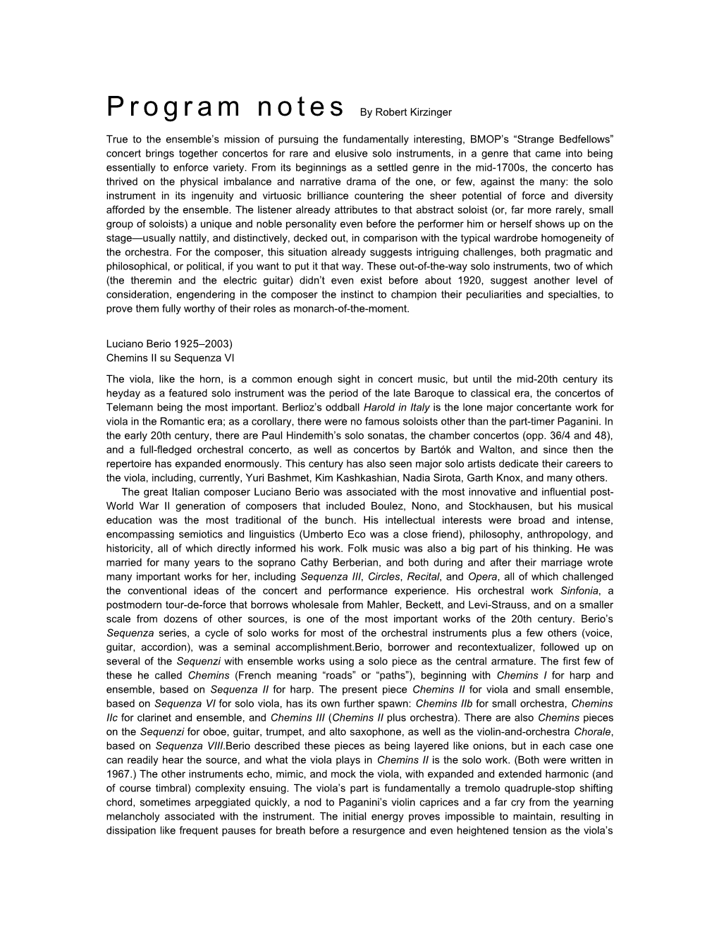 Program Notes by Robert Kirzinger