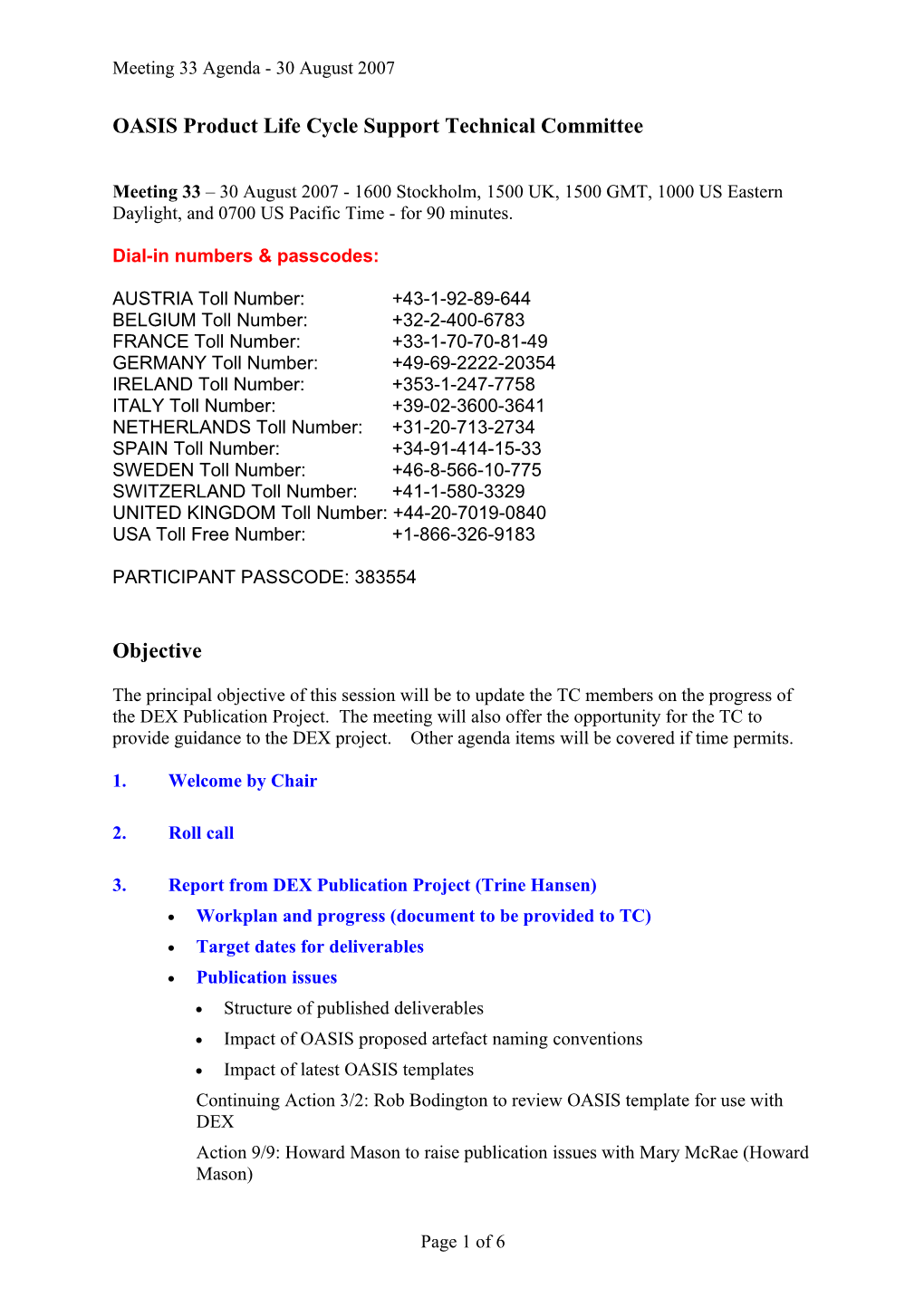 OASIS Product Life Cycle Support Technical Committee