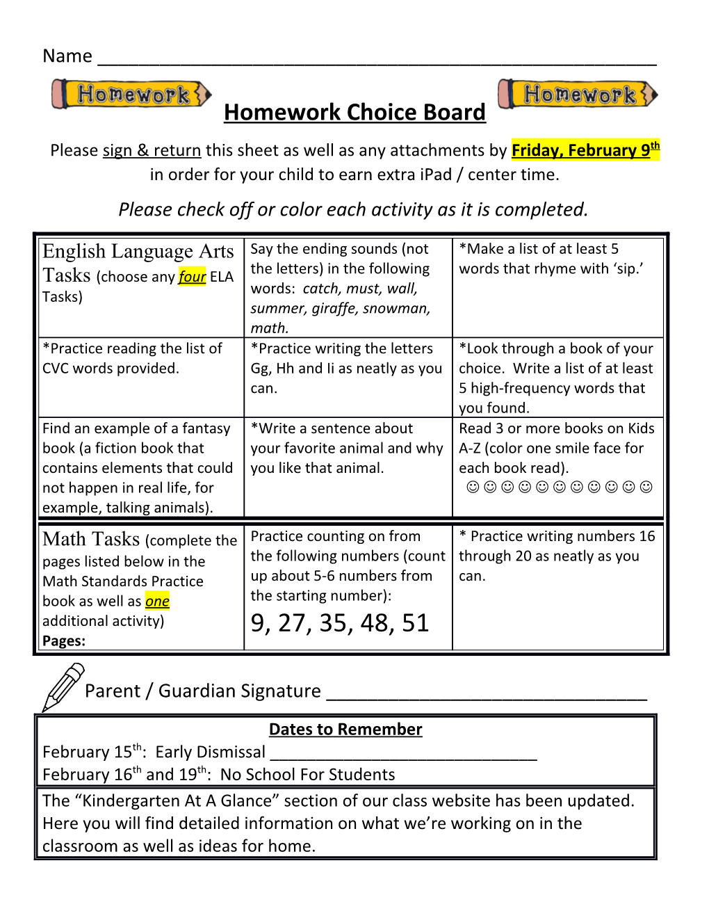 Please Check Off Or Color Each Activity As It Is Completed