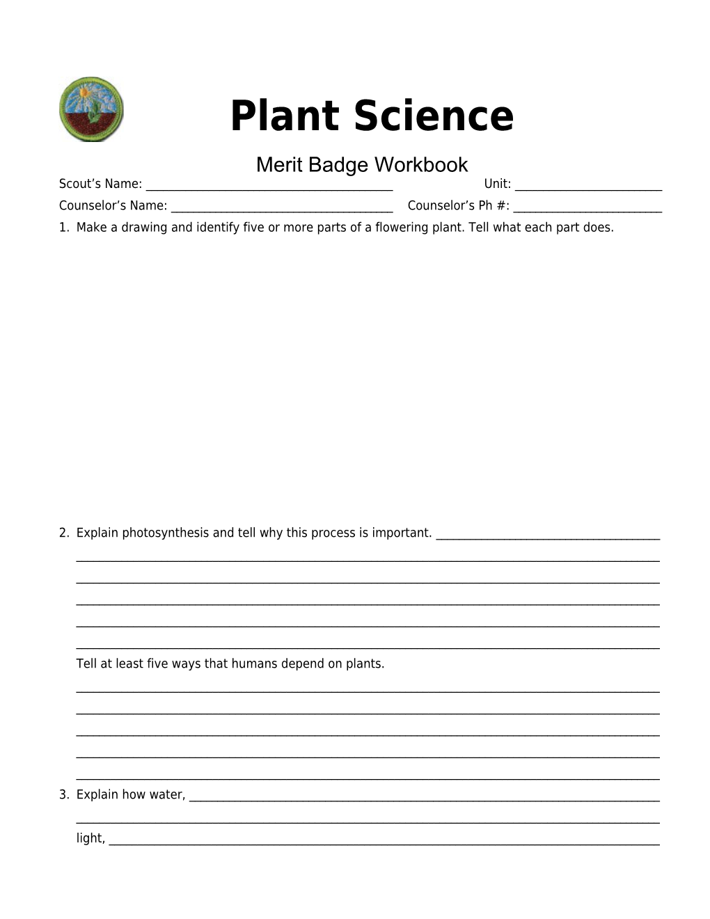 Plant Science P. 7 Merit Badge Workbook Scout's Name: ______