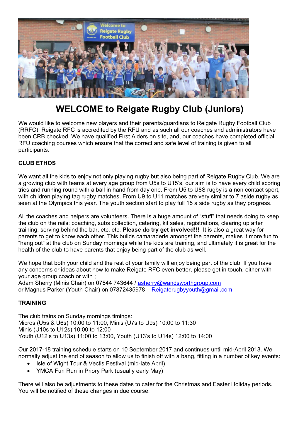 WELCOME to Reigate Rugby Club (Juniors)