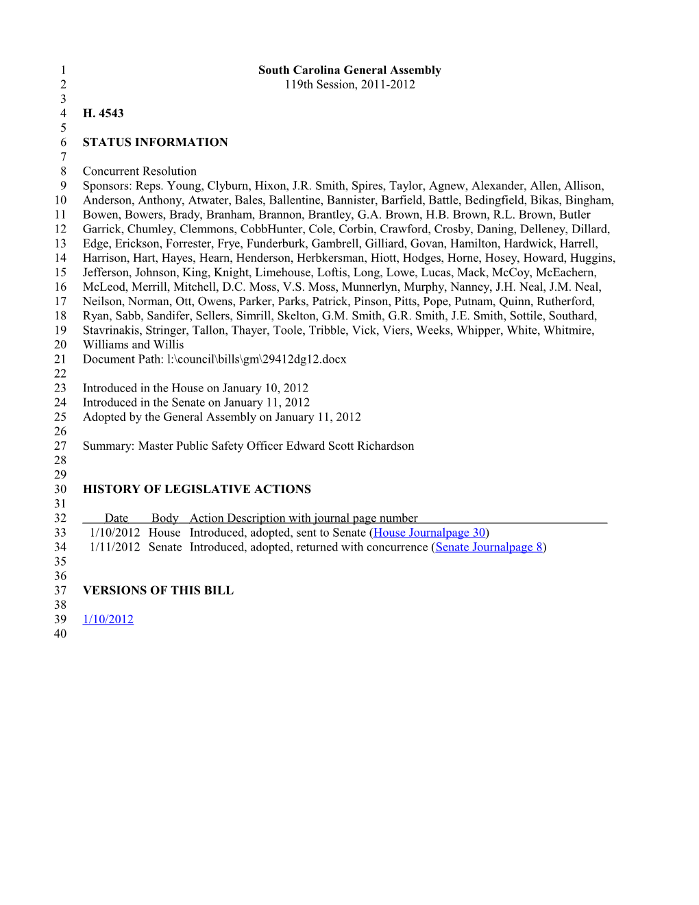 2011-2012 Bill 4543: Master Public Safety Officer Edward Scott Richardson - South Carolina