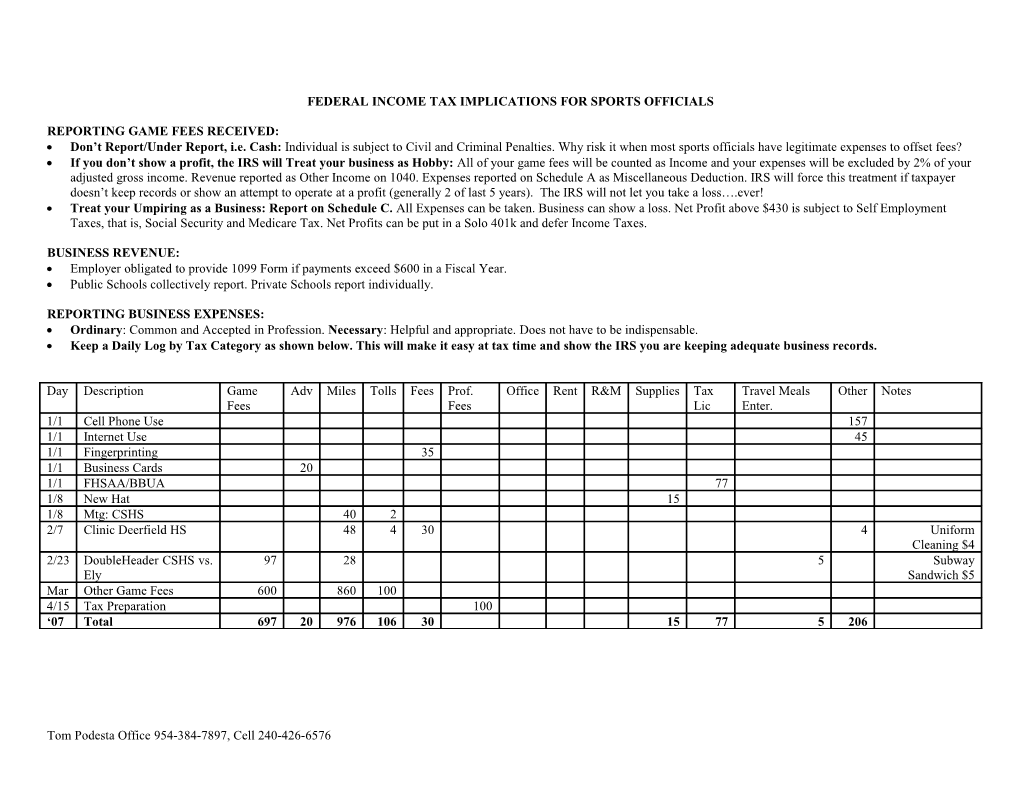 Federal Income Tax Implications for Sports Officials