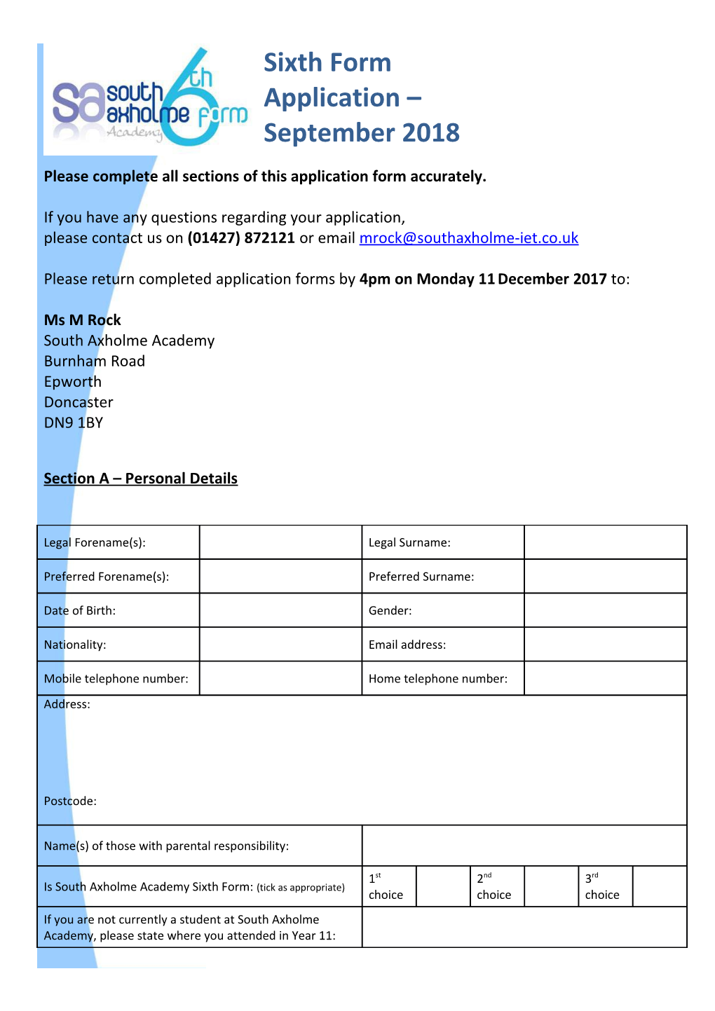 Please Complete All Sections of This Application Form Accurately