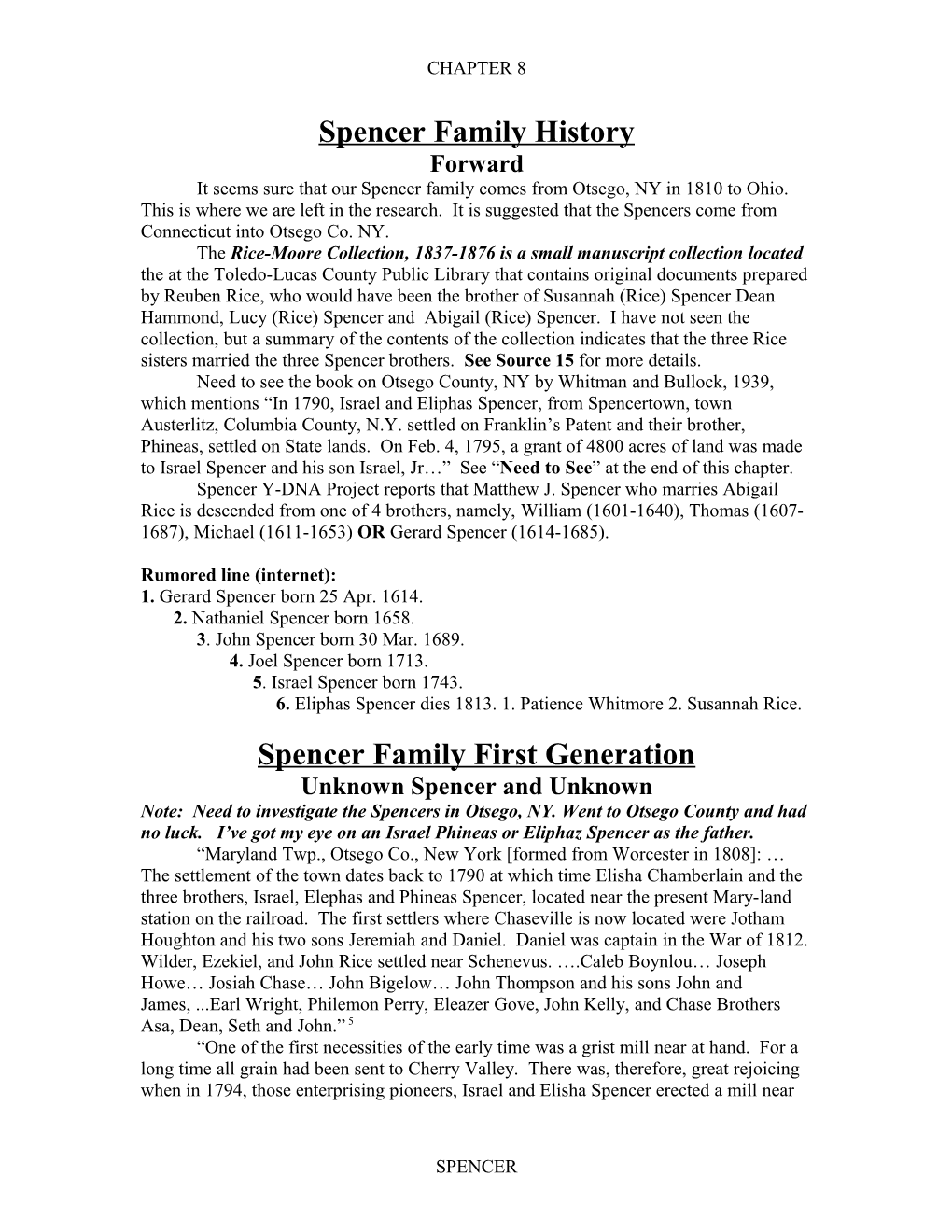 Spencer Family History