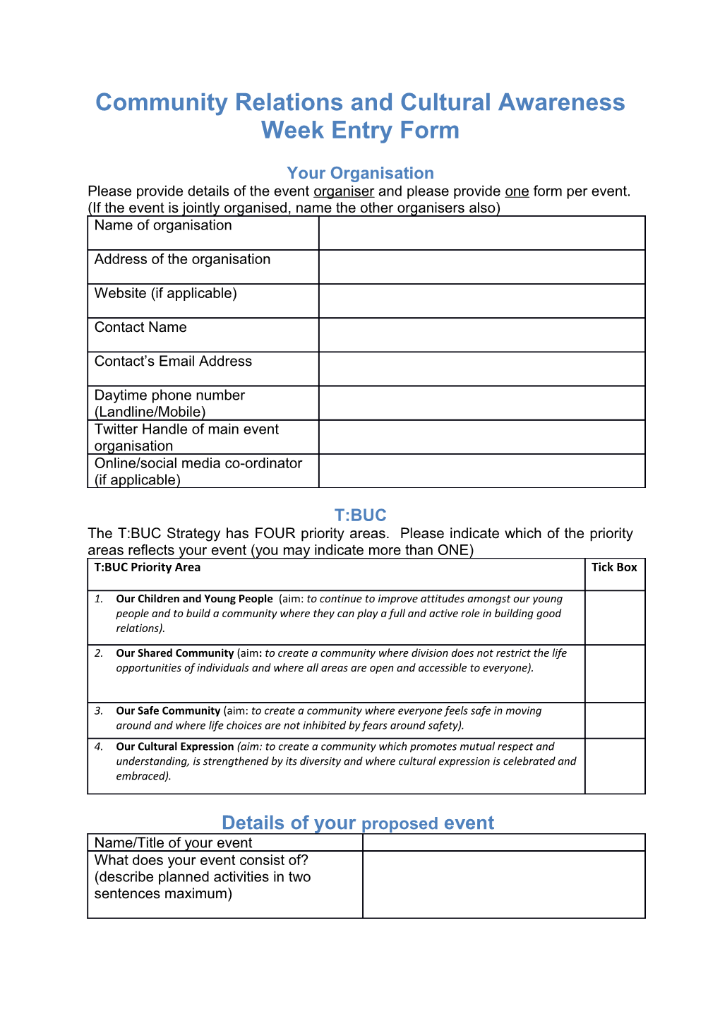 Community Relations and Cultural Awareness Week Entry Form