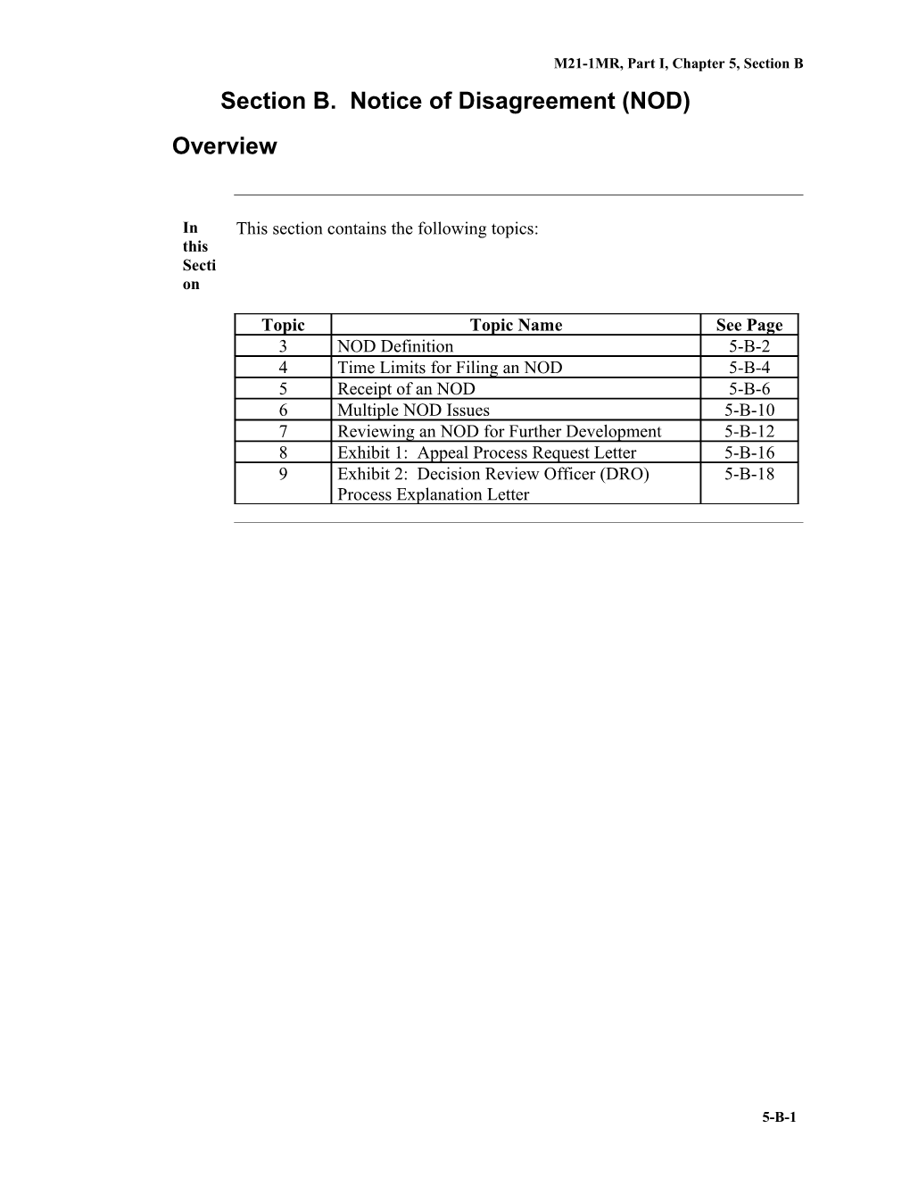 Part I, Chapter 5, Section B. Notice of Disagreement (NOD)