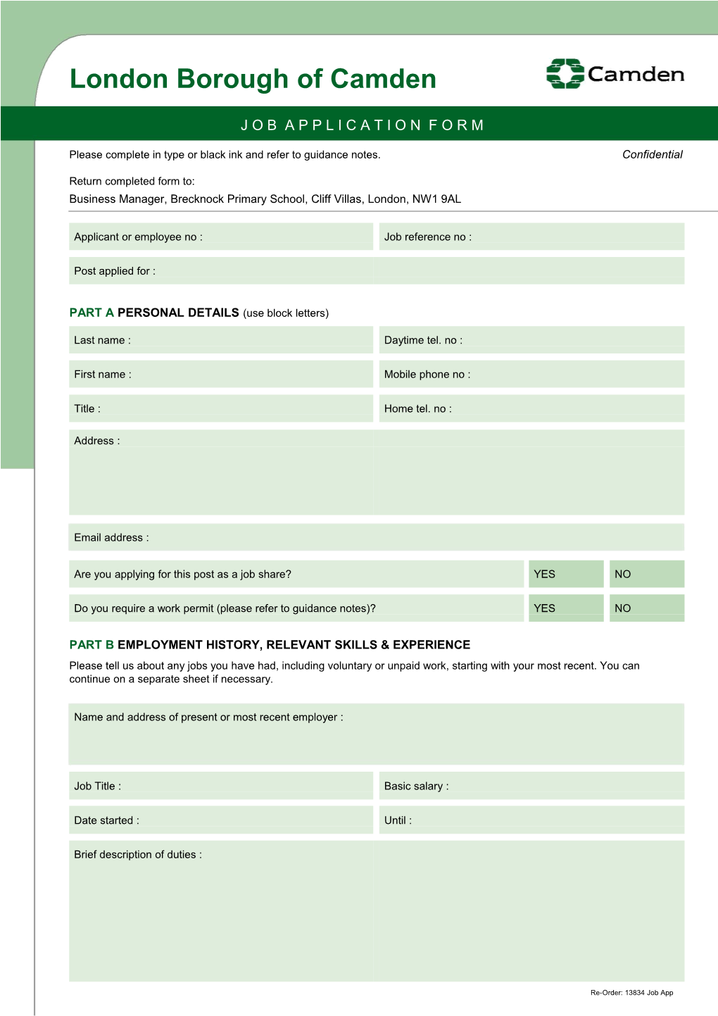 Please Complete in Type Or Black Ink and Refer to Guidance Notes.Confidential