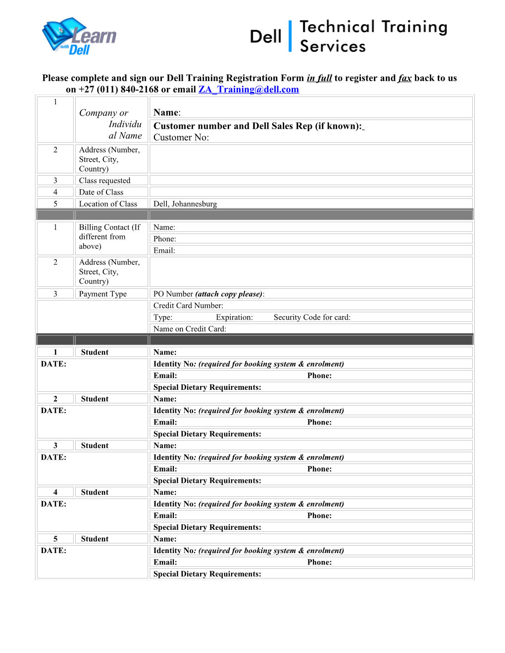 Dell Public Class Training Questionnaire