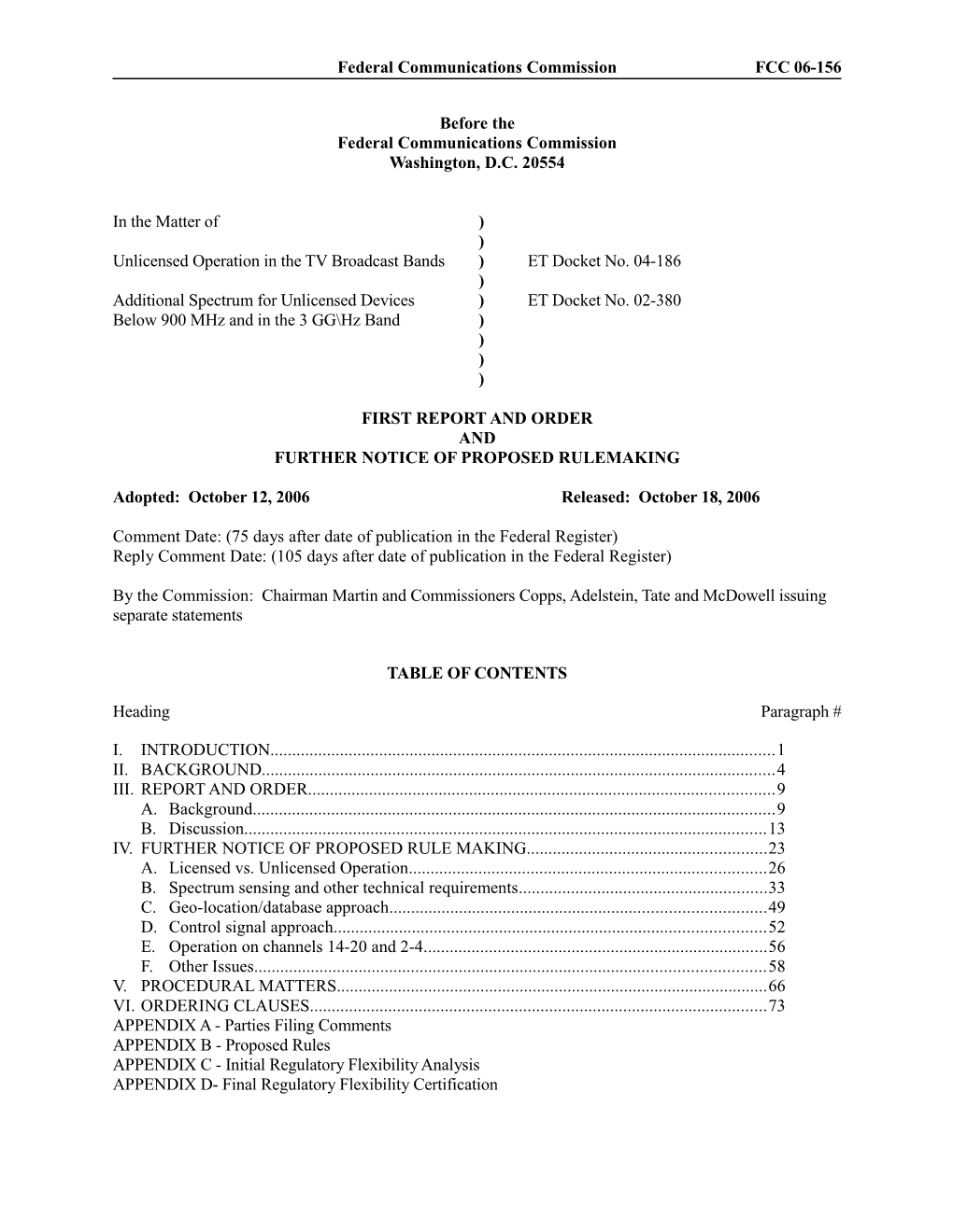 Federal Communications Commission FCC 06-156