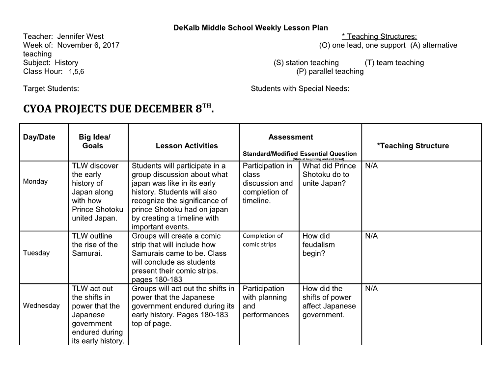 Dekalb Middle School Weekly Lesson Plan s4