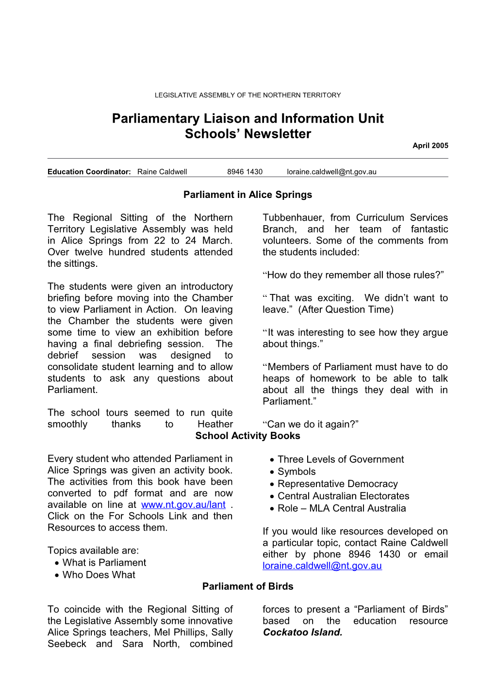 Parliamentary Liaison and Information Unit