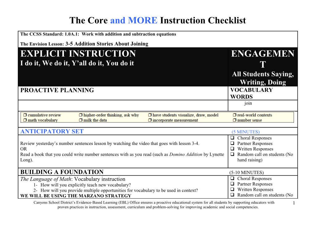 The Core and MORE Instruction Checklist s1