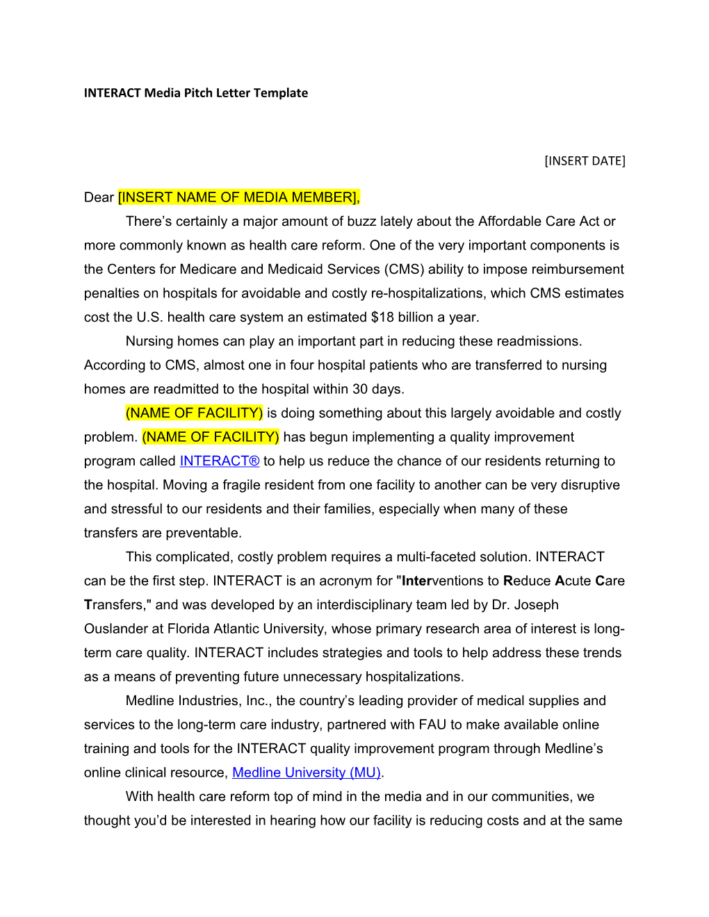 INTERACT Media Pitch Letter Template