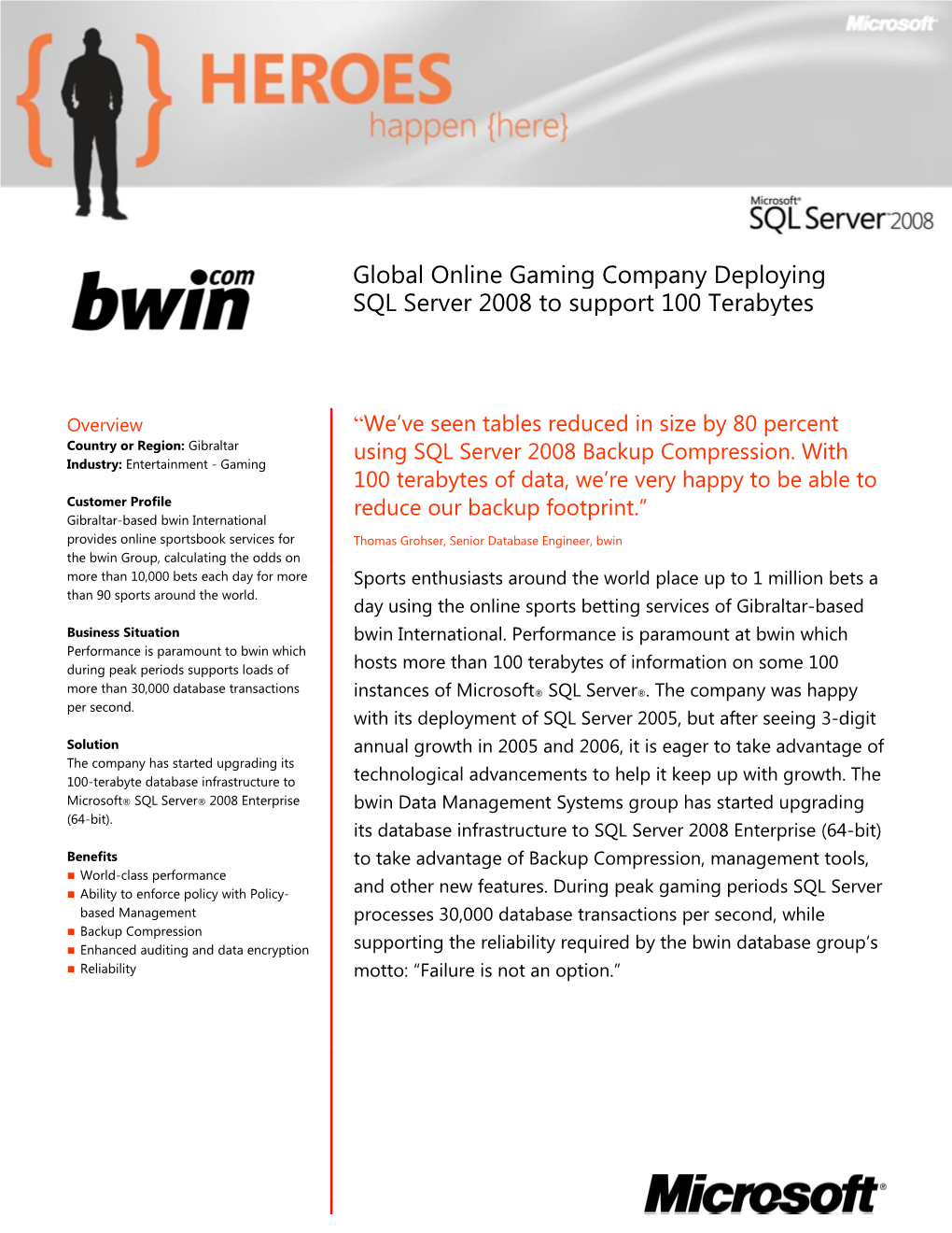 Bwin - SQL Server 2008 Case Study