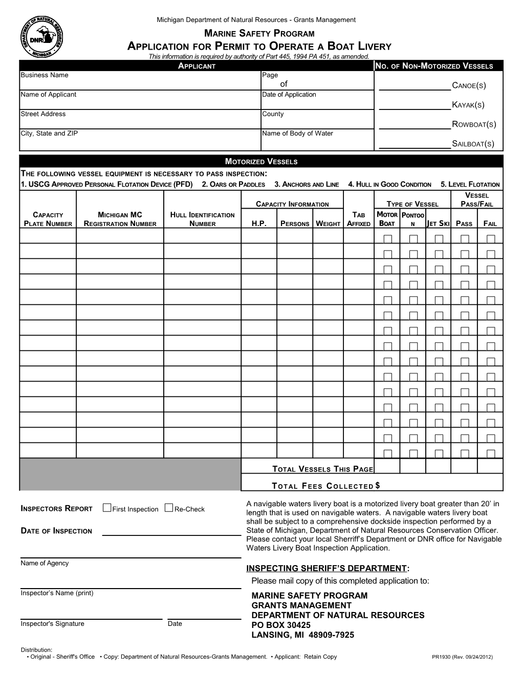 Applic for Permit to Operate a Boat Livery