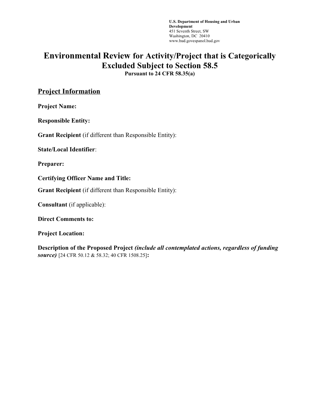 Part 58 Environmental Review - CEST Format