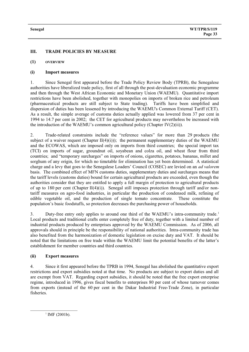 III. Trade Policies by Measure s2