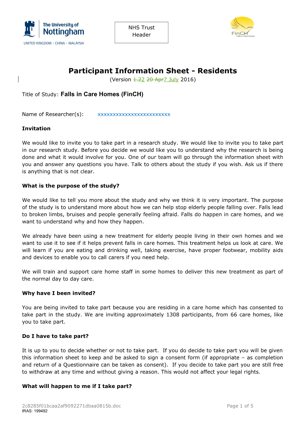 Participant Information Sheet - Residents