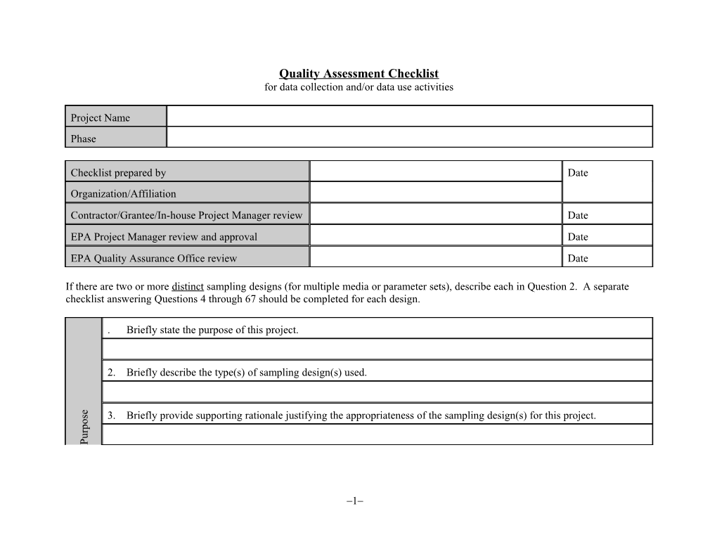 Quality Assessment Checklist