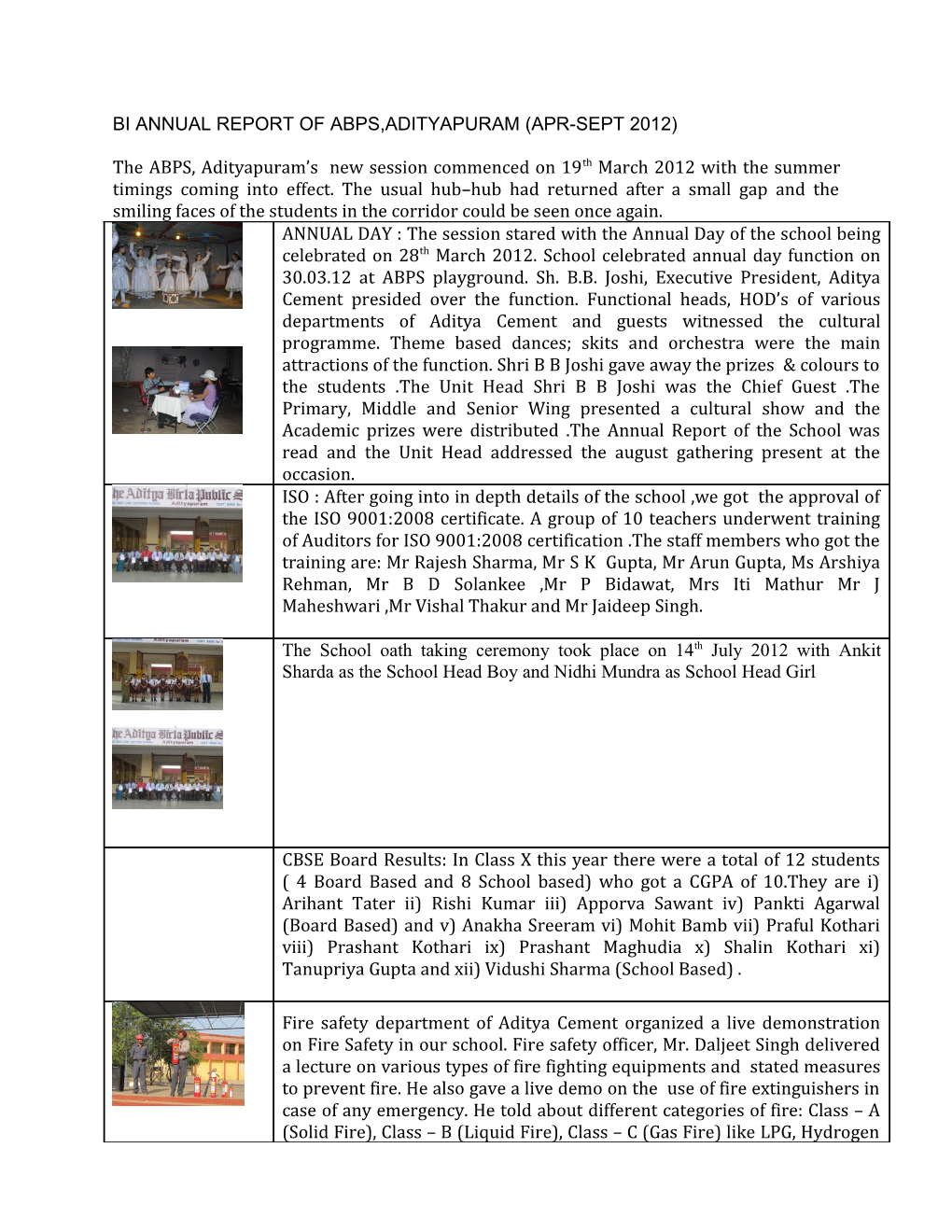 Bi Annual Report of Abps,Adityapuram (Apr-Sept 2012)