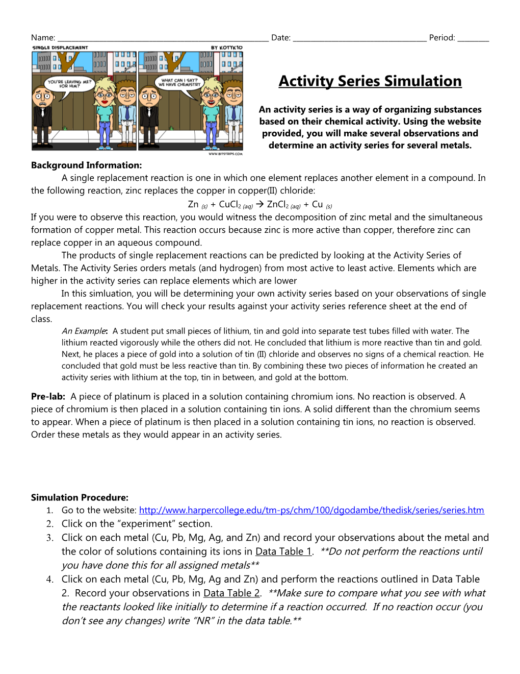 Activity Series Simulation