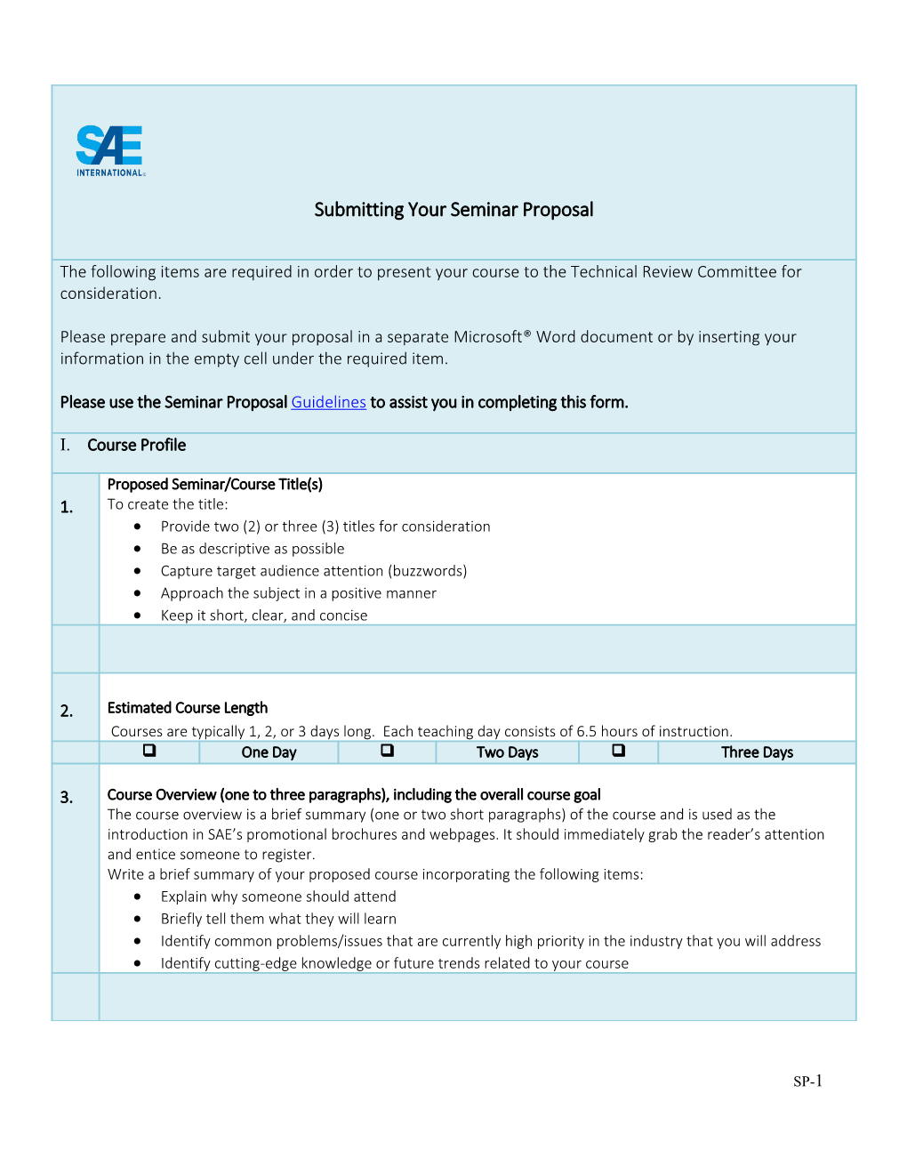 Guidelines for SAE Seminar Instructors