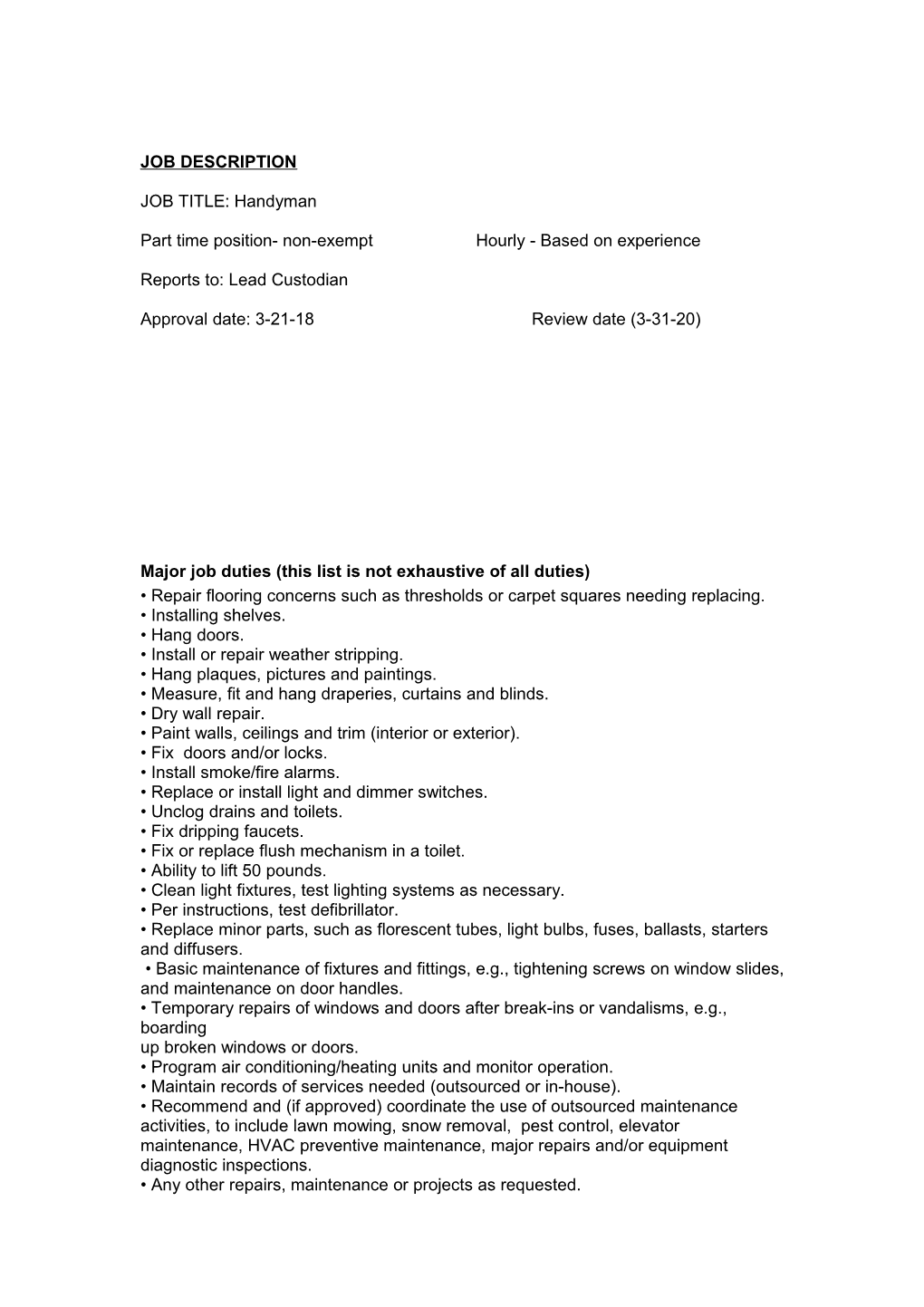 Blank Job Description Template