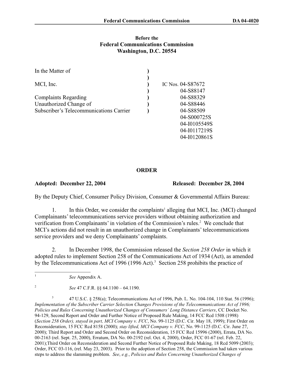 Federal Communications Commissionda 04-4020