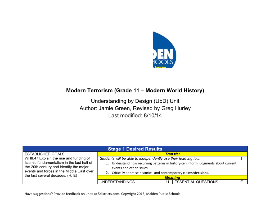 Modern Terrorism (Grade 11 Modern World History) s1