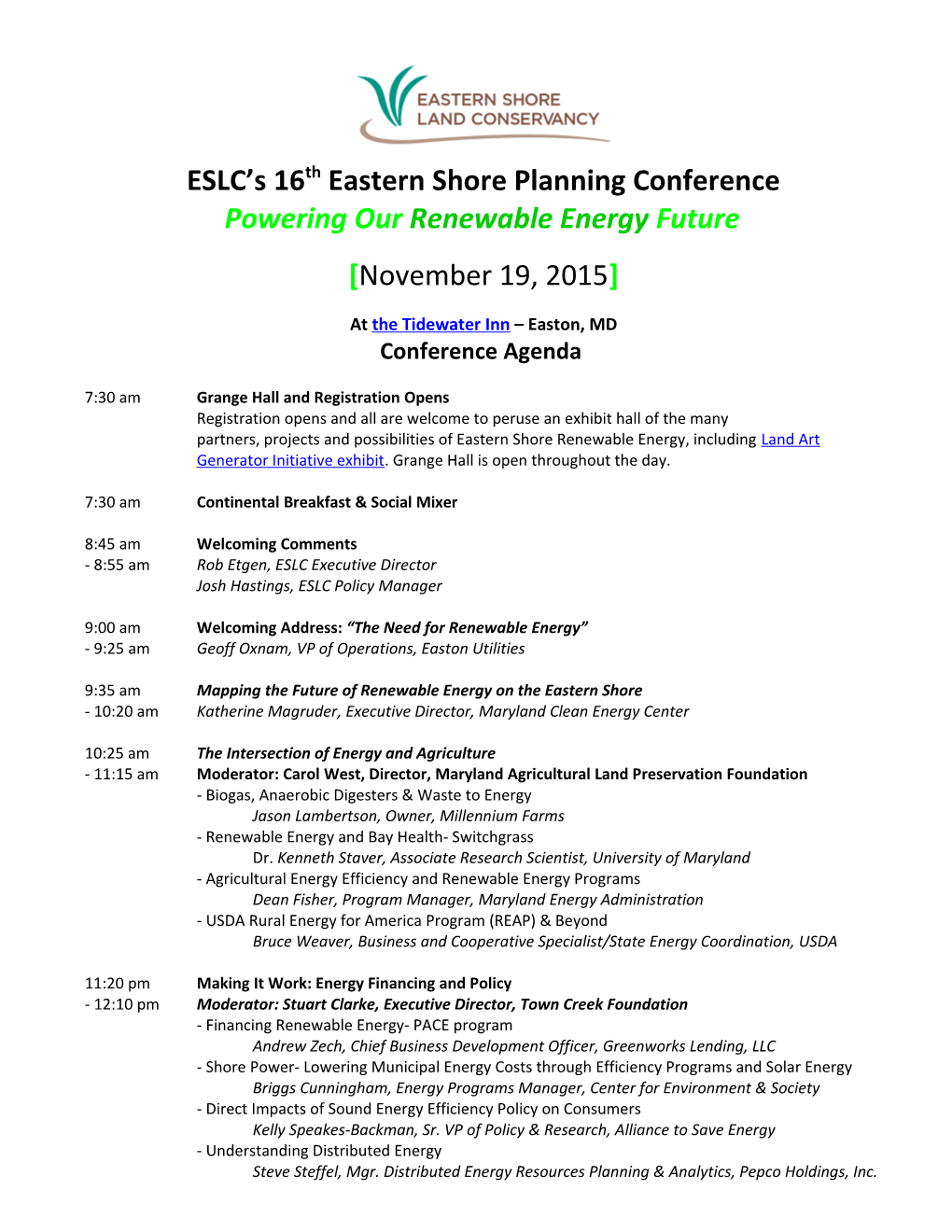 ESLC S 16Th Eastern Shore Planning Conference