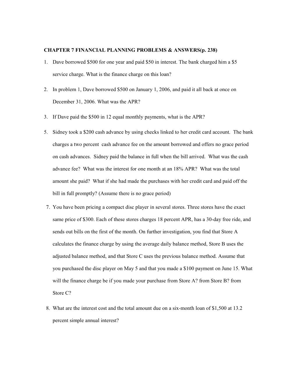 CHAPTER 7 FINANCIAL PLANNING PROBLEMS & ANSWERS(P