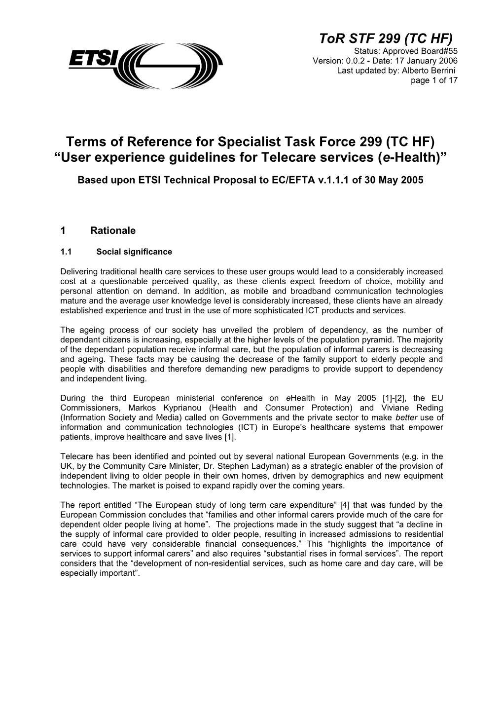 Terms of Reference for Specialist Task Force STF PU