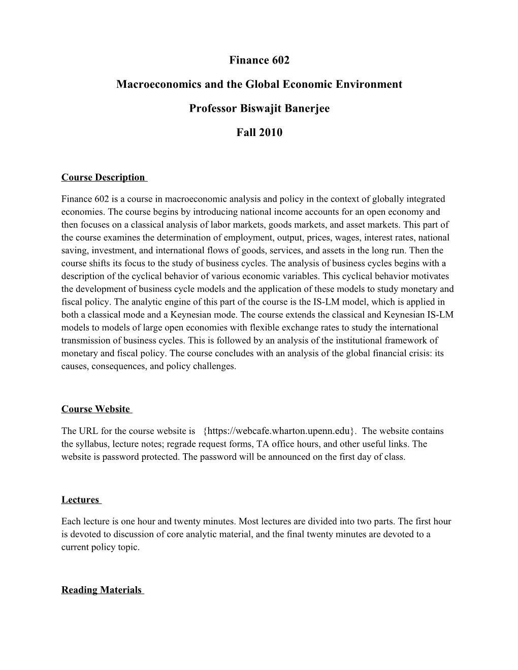 Macroeconomics and the Global Economic Environment