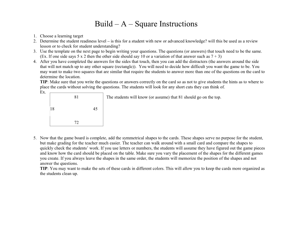 Build a Square Instructions