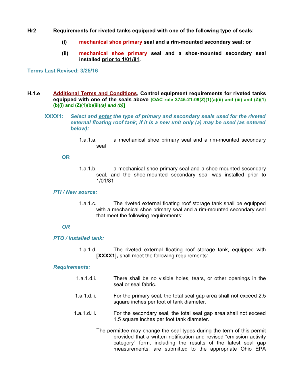 Hr2requirements for Riveted Tanks Equipped with One of the Following Type of Seals